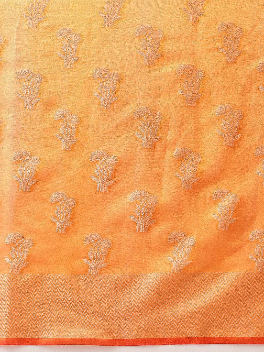 Yellow Banarasi Organza Silk Floral Woven Saree