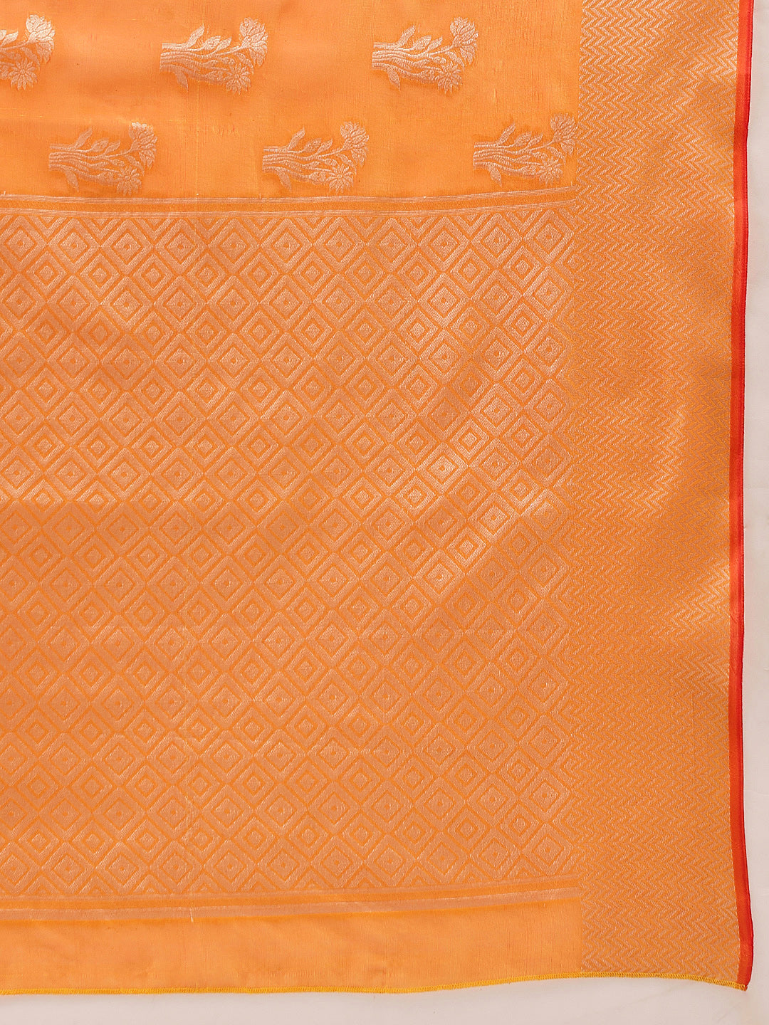 Yellow Banarasi Organza Silk Floral Woven Saree