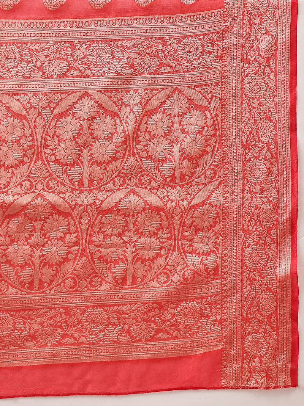 Red Banarasi Organza Silk Floral Woven Saree