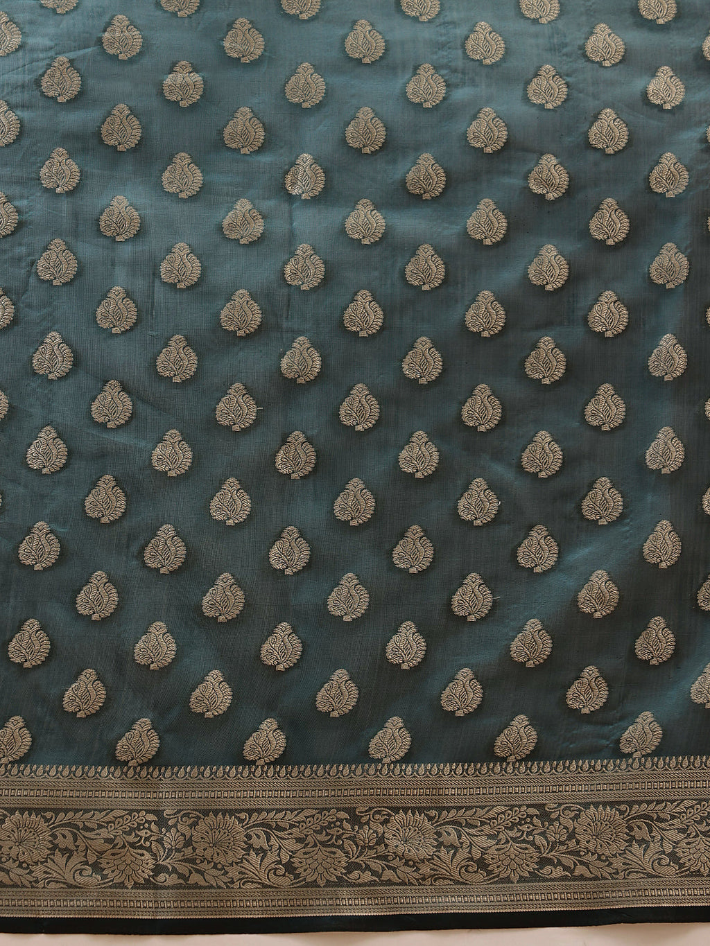 Teal Banarasi Organza Silk Floral Woven Saree for Women