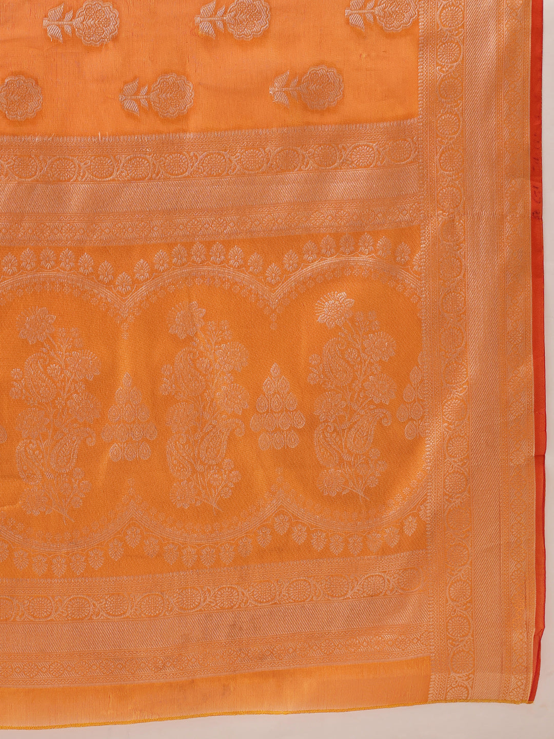 Yellow Banarasi Organza Silk Saree with Floral Weave