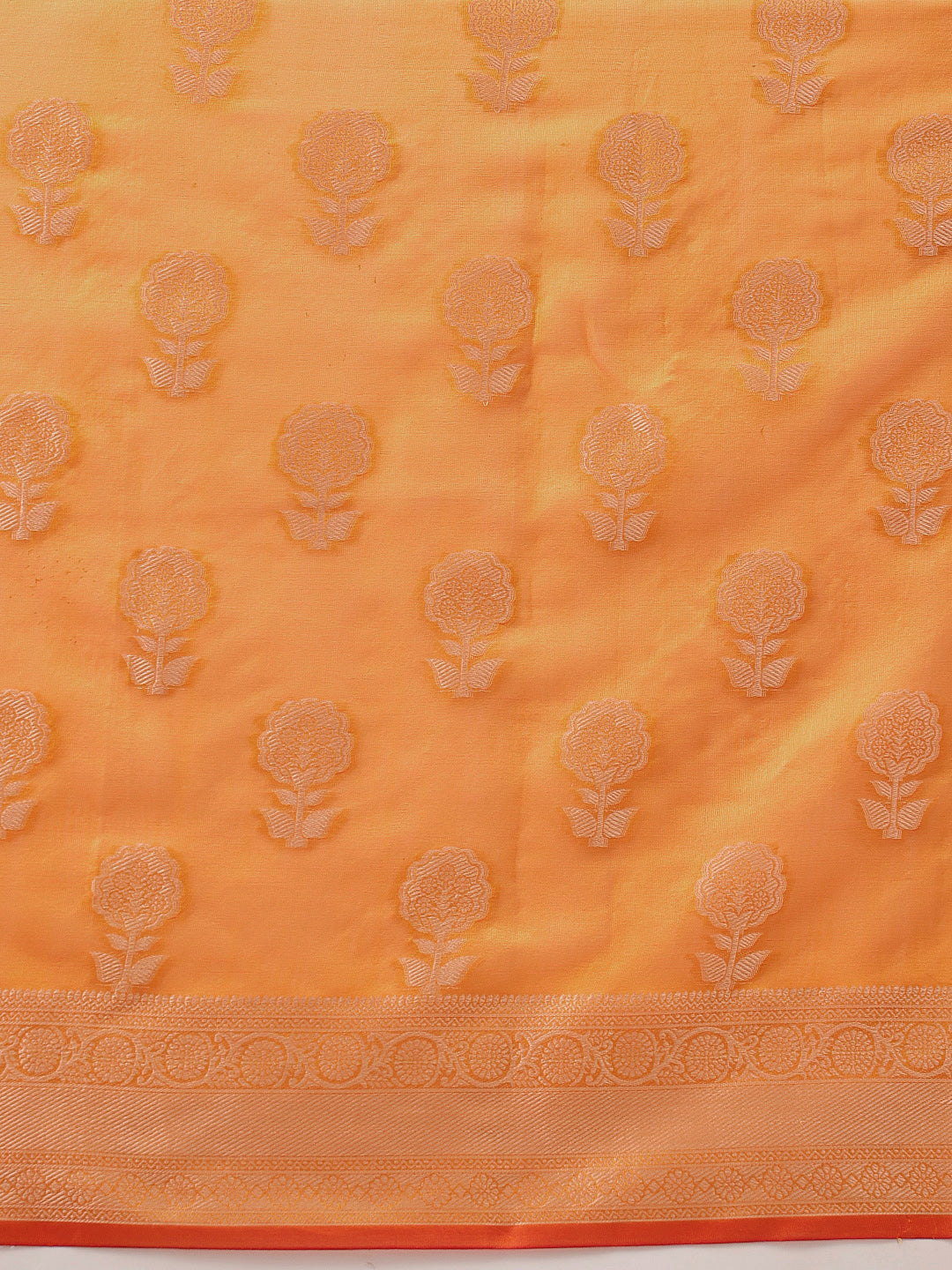 Yellow Banarasi Organza Silk Saree with Floral Weave