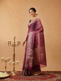 Purple Banarasi Organza silk saree with floral woven detailing