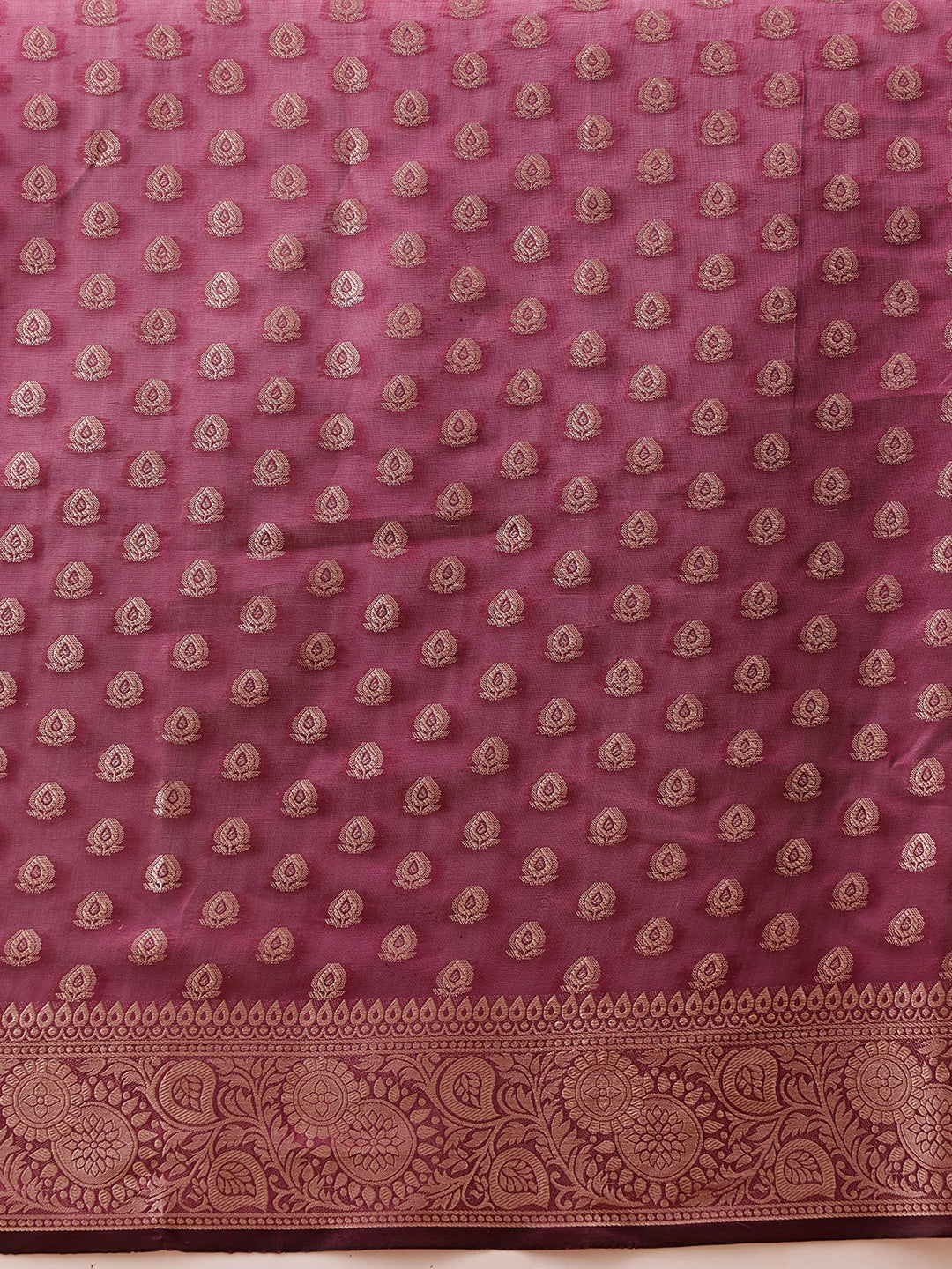 Purple Banarasi Organza Silk Saree with Floral Design