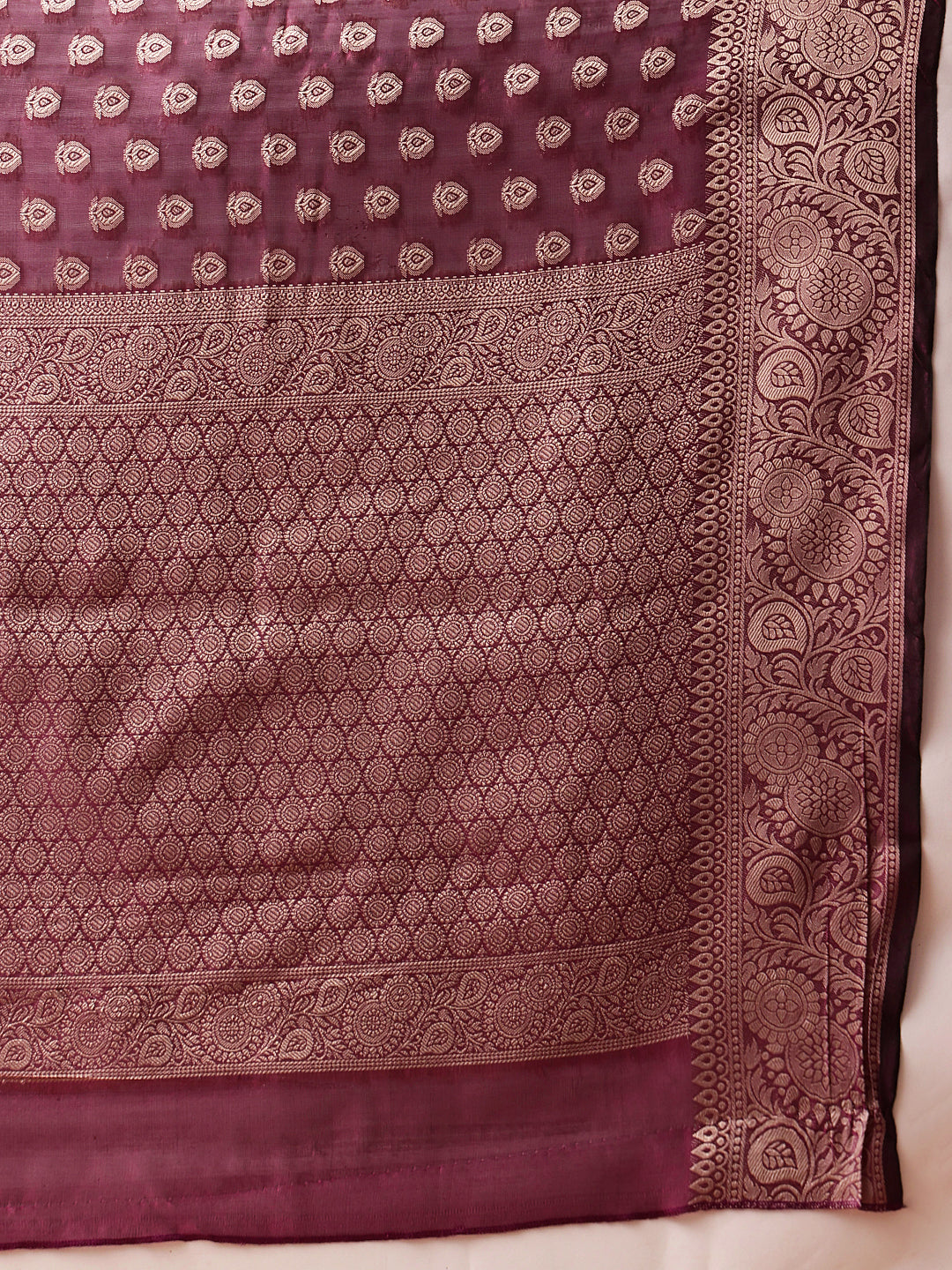 Purple Banarasi Organza Silk Saree with Floral Design