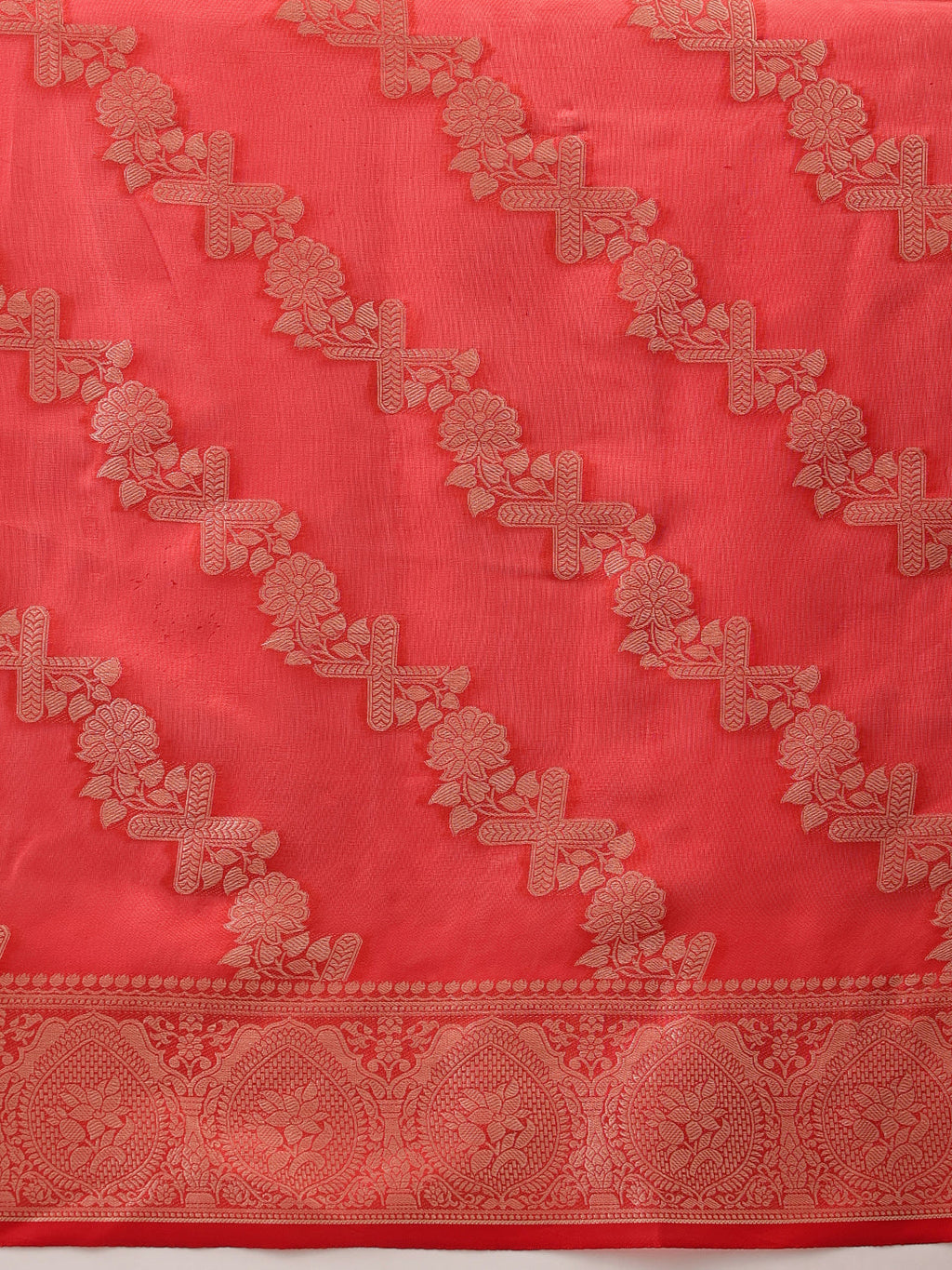 Red Banarasi Organza Silk Saree with Lahariya Woven Design