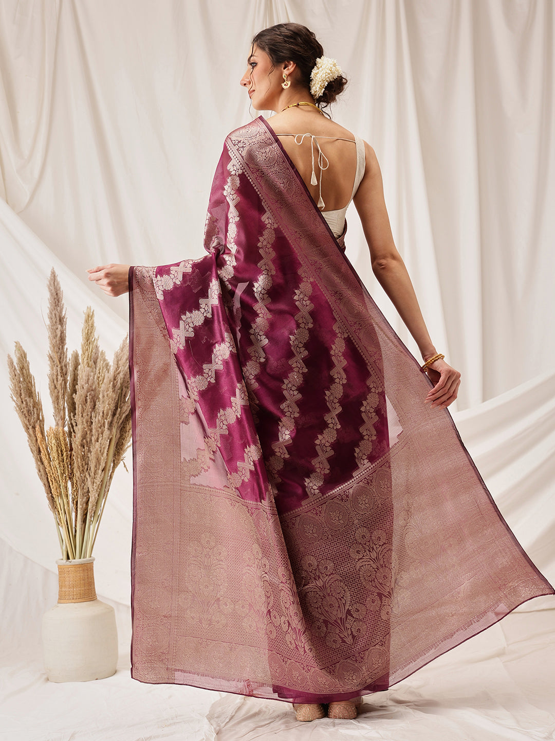 Purple Banarasi Organza Silk Saree with Traditional Lahariya Weave