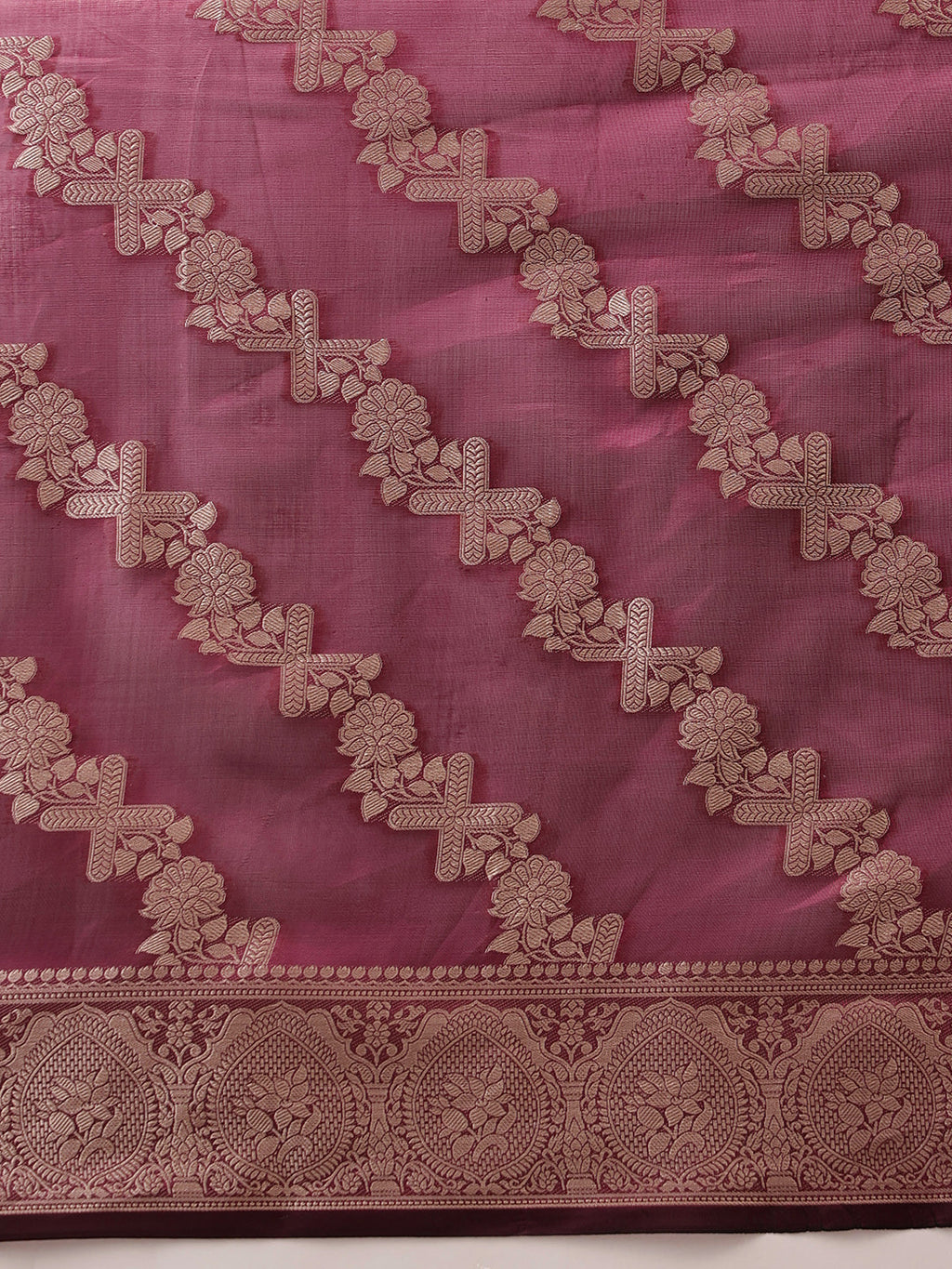 Purple Banarasi Organza Silk Saree with Traditional Lahariya Weave