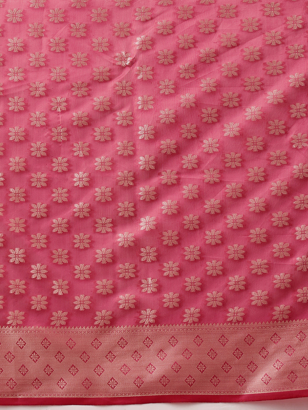 Pink Banarasi Organza Silk Saree with Floral Woven Design
