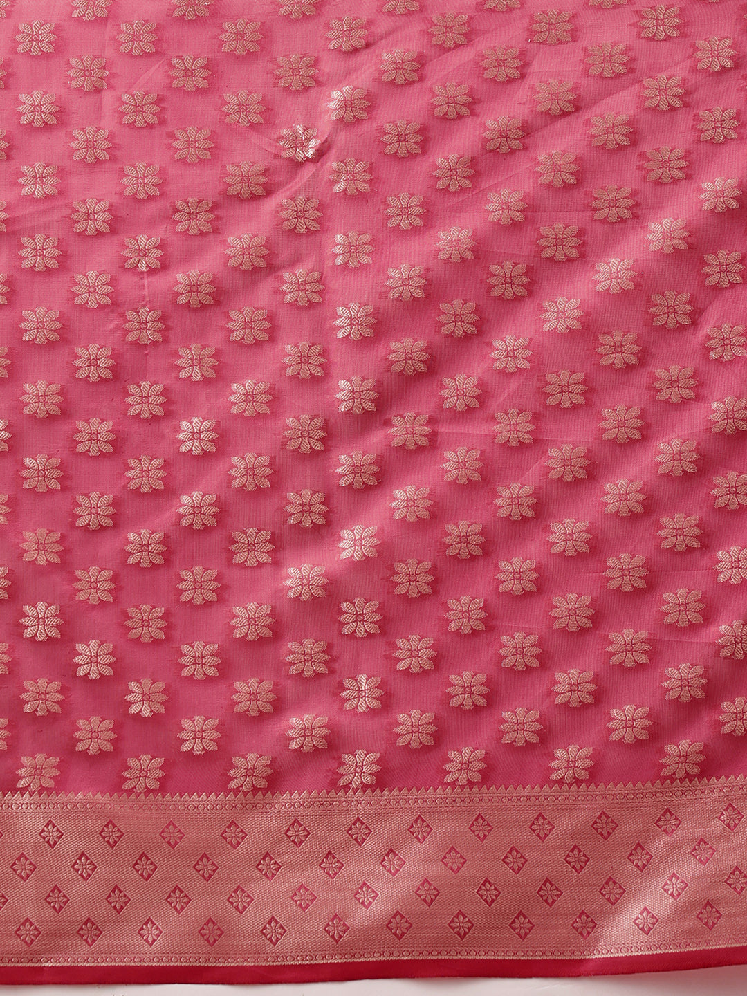 Pink Banarasi Organza Silk Saree with Floral Woven Design