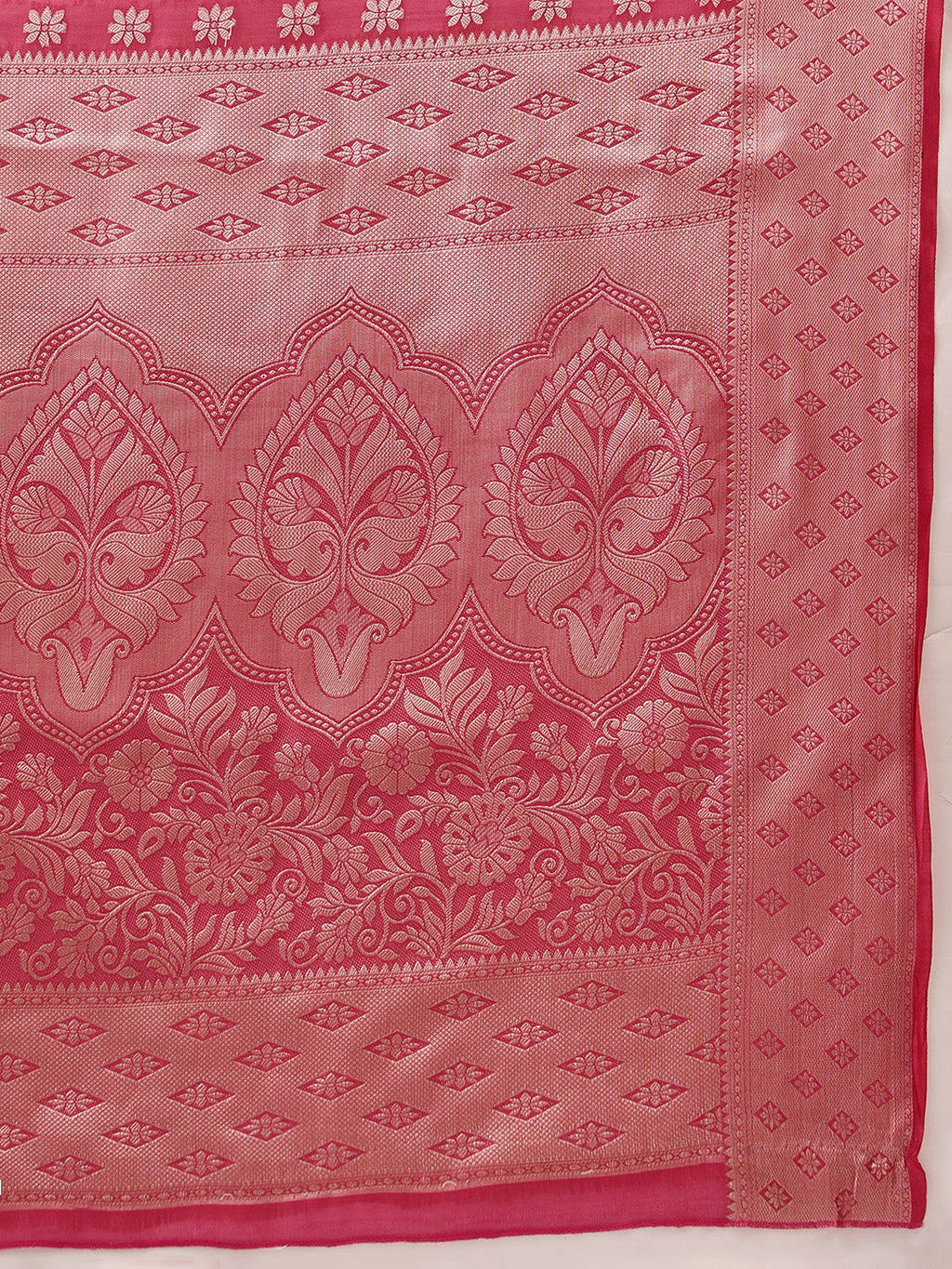 Pink Banarasi Organza Silk Saree with Floral Woven Design