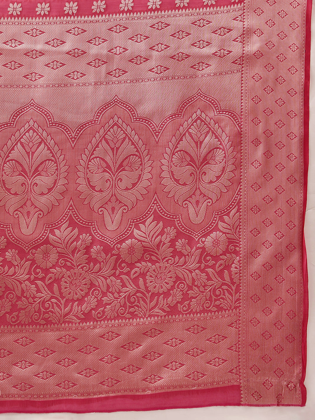 Pink Banarasi Organza Silk Saree with Floral Woven Design