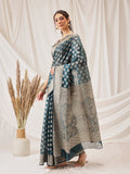 Teal Banarasi Organza Silk Saree with floral woven design