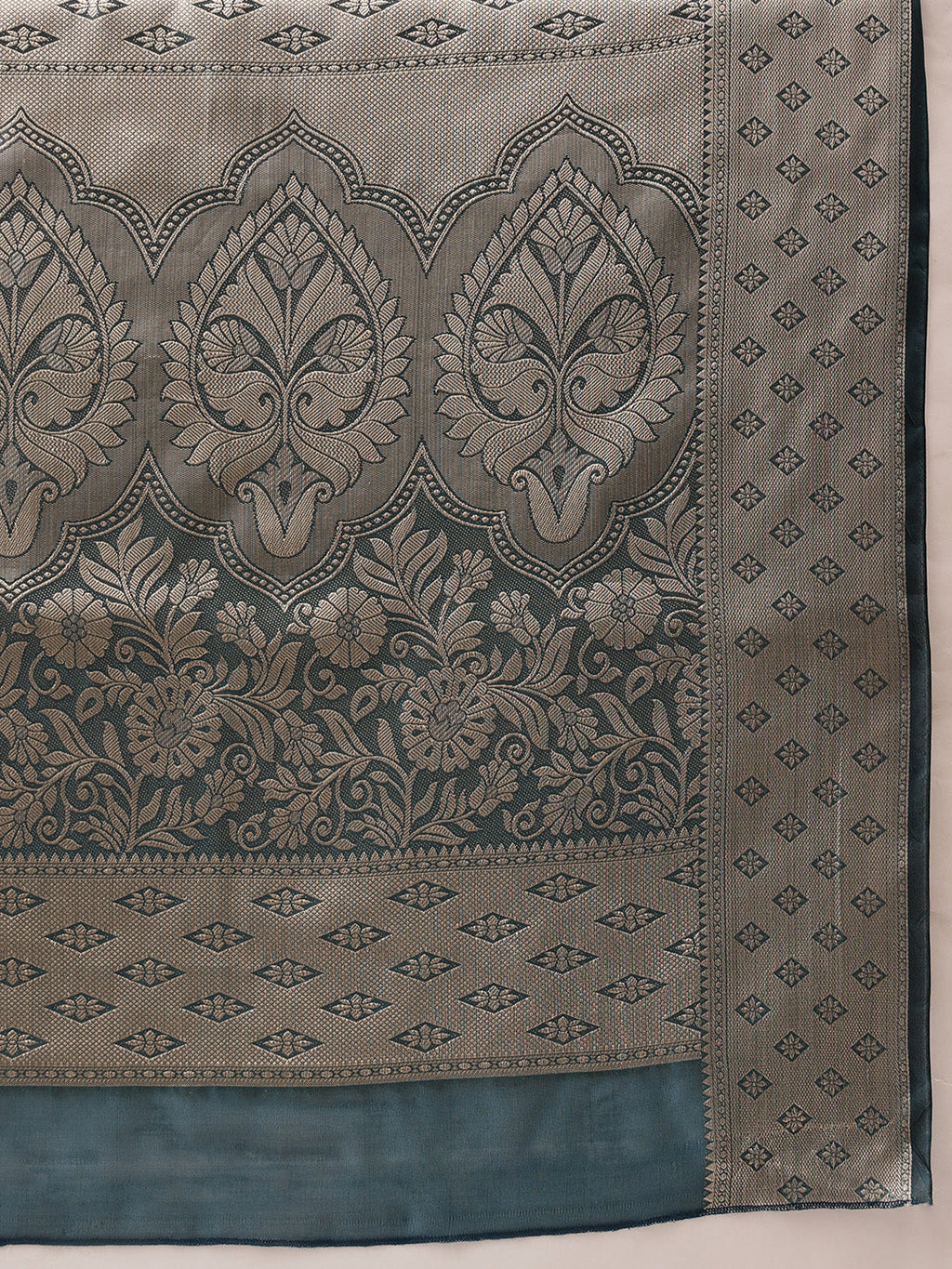 Teal Banarasi Organza Silk Floral Woven Design Saree