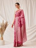 Pink Banarasi Organza Silk saree with Lahariya woven pattern