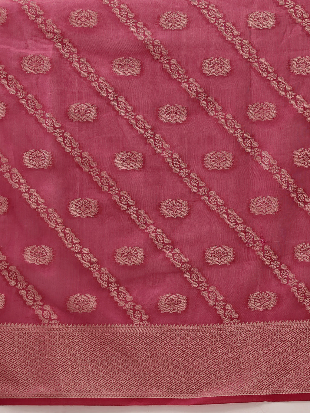 Pink Banarasi Organza Silk Saree with Lahariya Woven Design