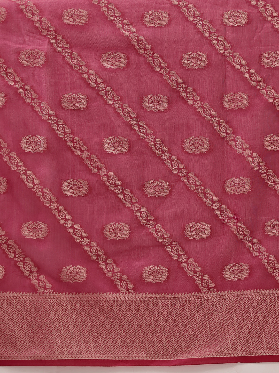 Pink Banarasi Organza Silk Saree with Lahariya Woven Design