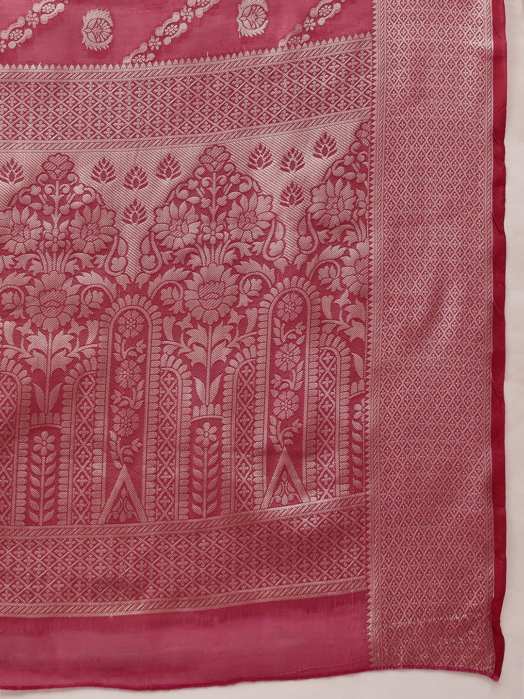 Pink Banarasi Organza Silk Saree with Lahariya Woven Design