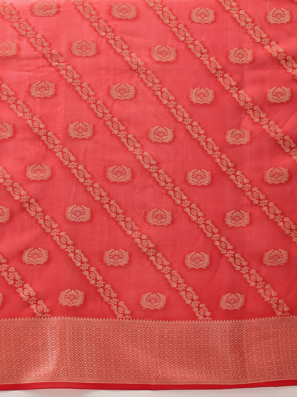 Red Banarasi Organza Silk Saree with Lahariya Woven Design
