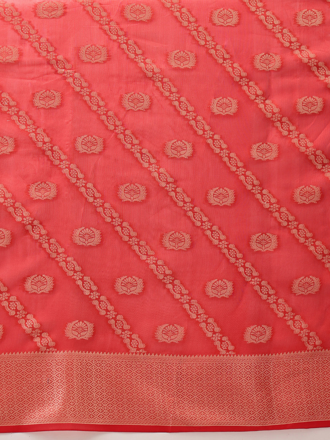 Red Banarasi Organza Silk Saree with Lahariya Woven Design
