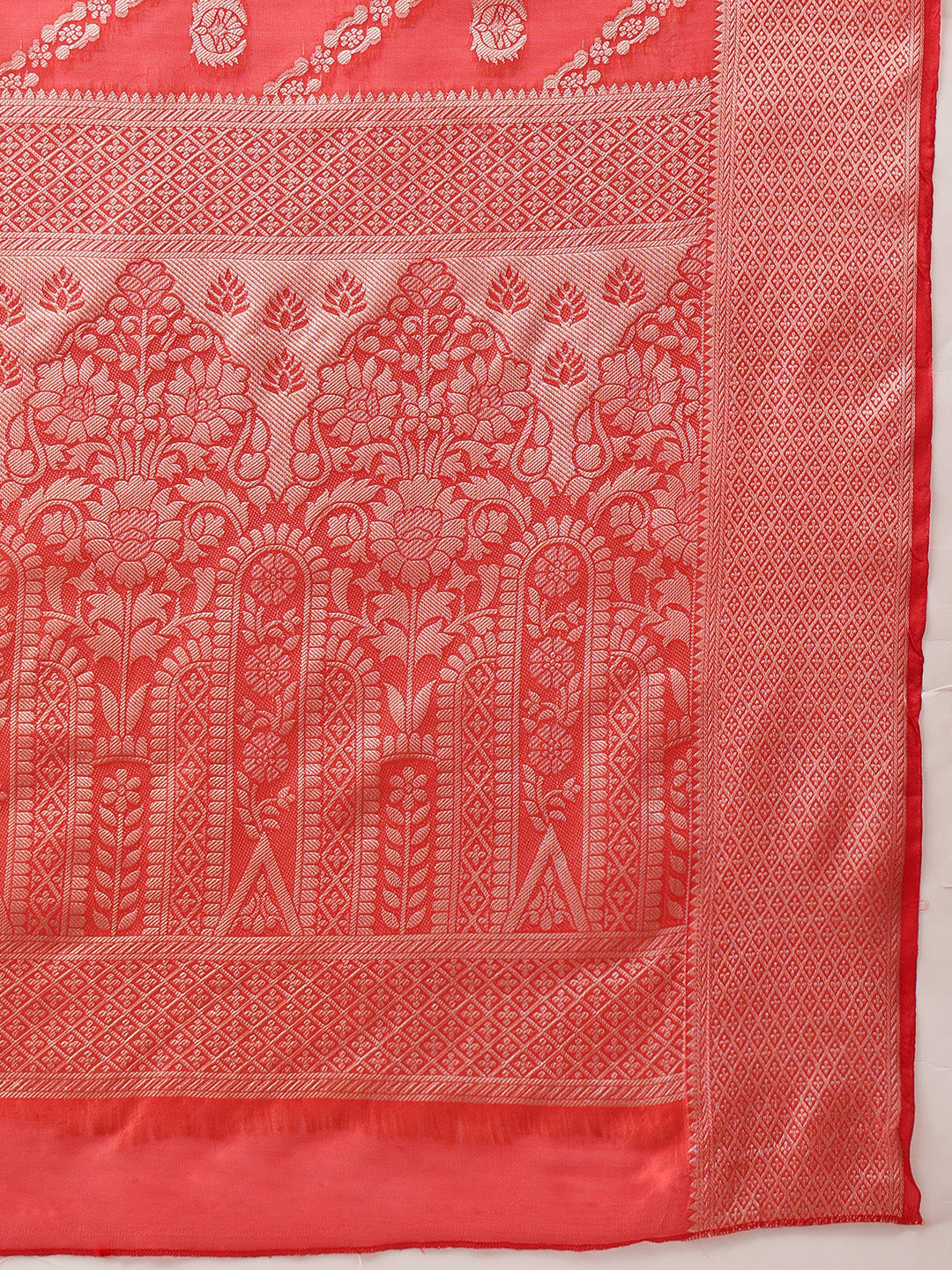 Red Banarasi Organza Silk Saree with Lahariya Woven Design