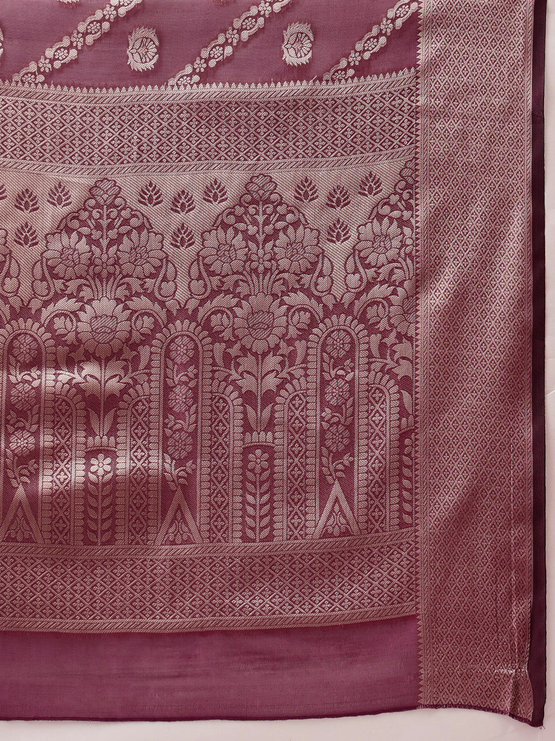 Purple Banarasi Organza Silk Saree with Lahariya Woven Design