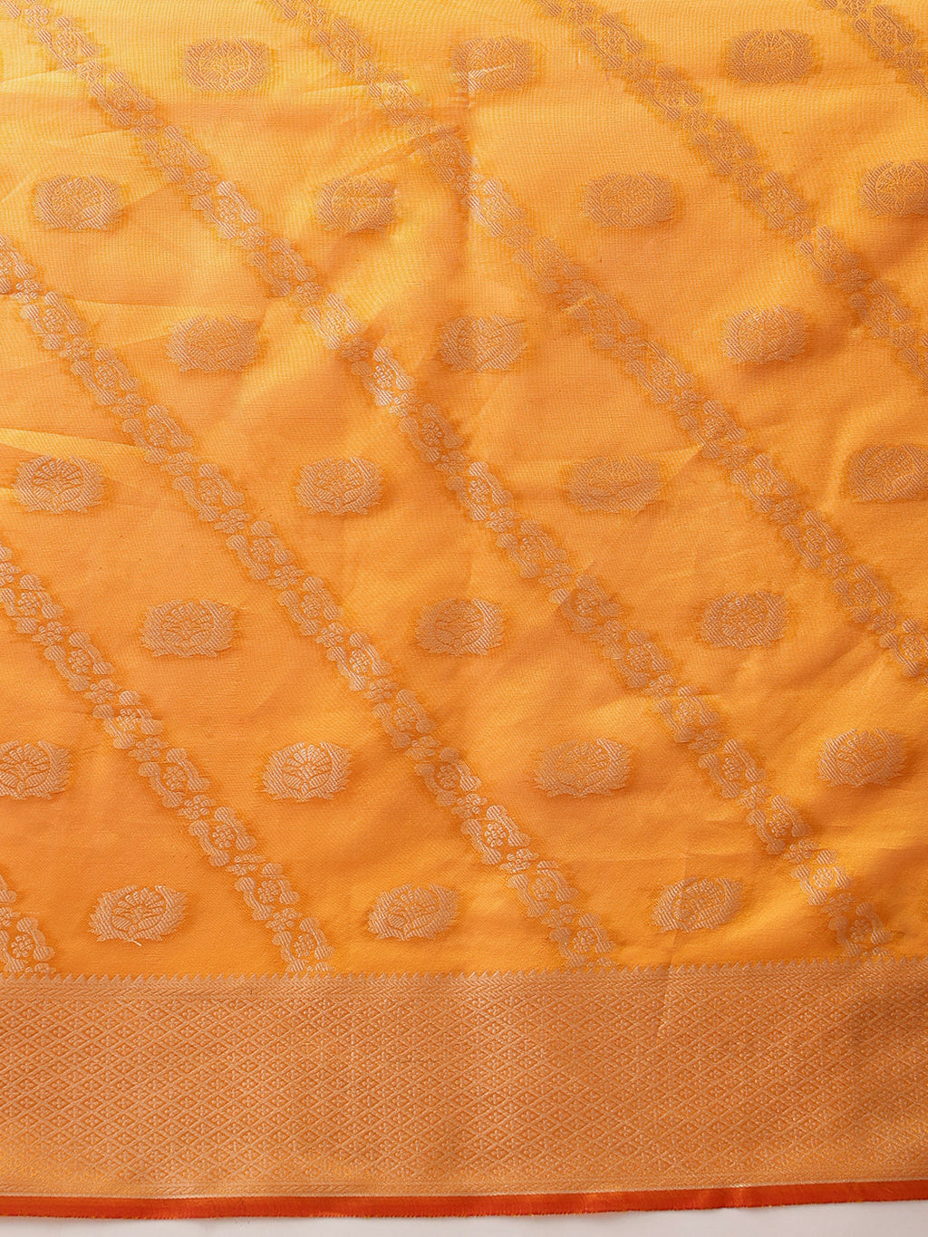 Yellow Banarasi Organza Silk Lahariya Woven Design Saree