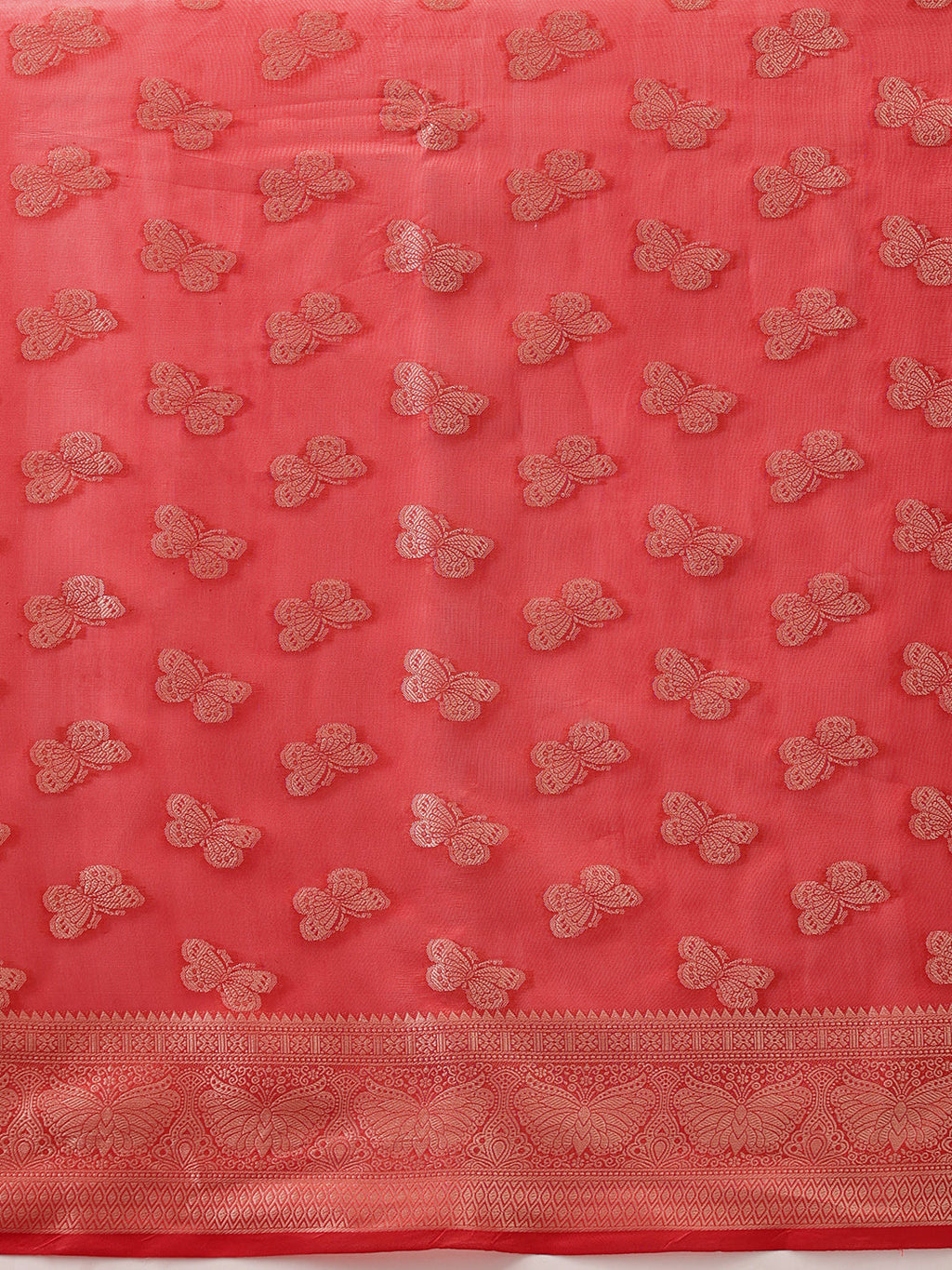 Red Banarasi Organza Silk Abstract Woven Design Saree