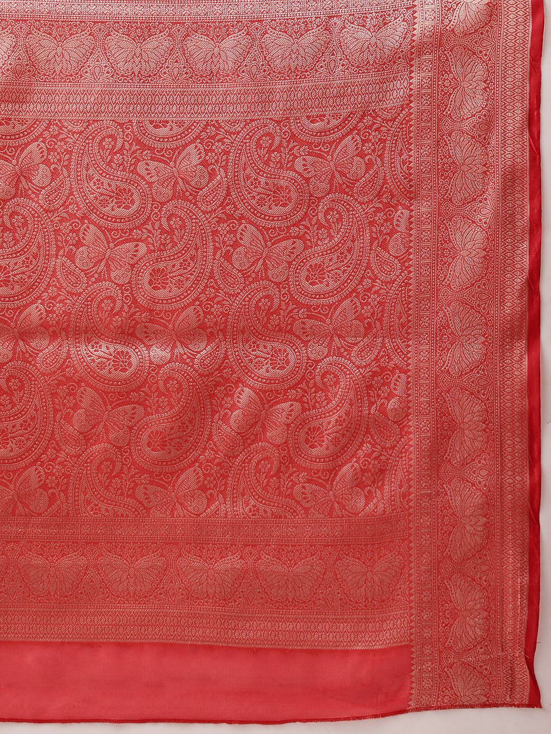Red Banarasi Organza Silk Abstract Woven Design Saree