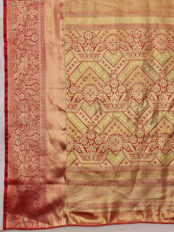 Multicolor Pure Silk Saree with Geometric Zari Weave & Blouse Piece