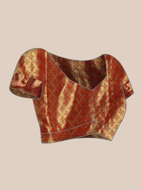 Multicolor Pure Silk Saree with Geometric Zari Weave & Blouse Piece