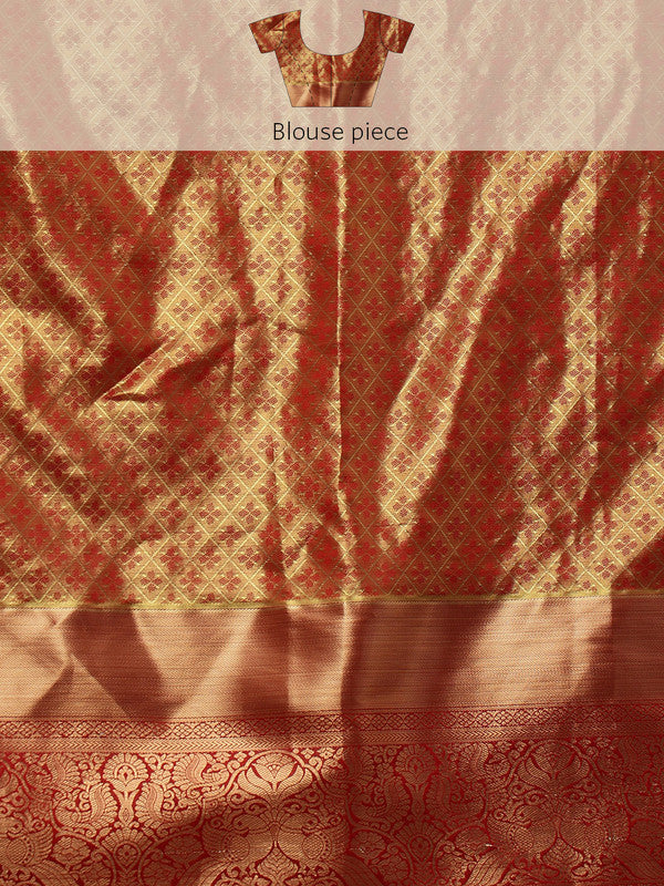 Multicolor Pure Silk Saree with Geometric Zari Weave & Blouse Piece