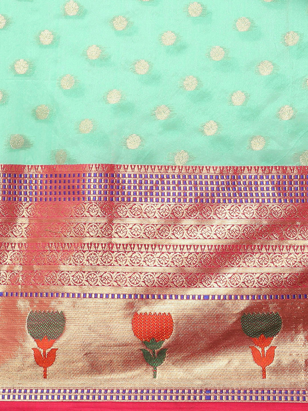 Turquoise Art Silk Saree with Woven Zari Ethnic Motifs & Blouse