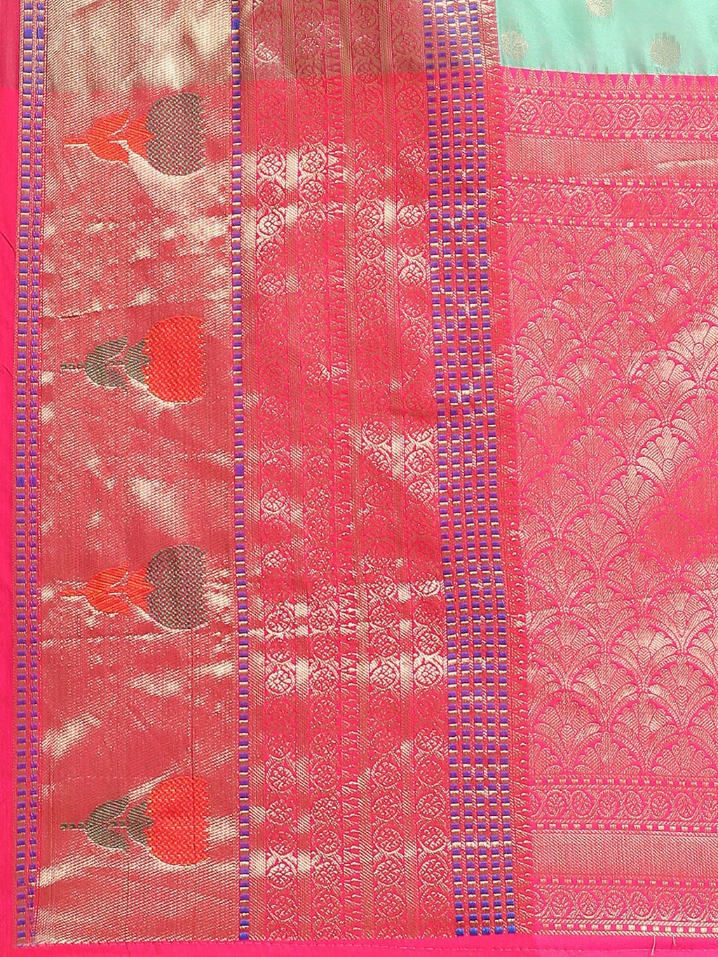 Turquoise Art Silk Saree with Woven Zari Ethnic Motifs & Blouse