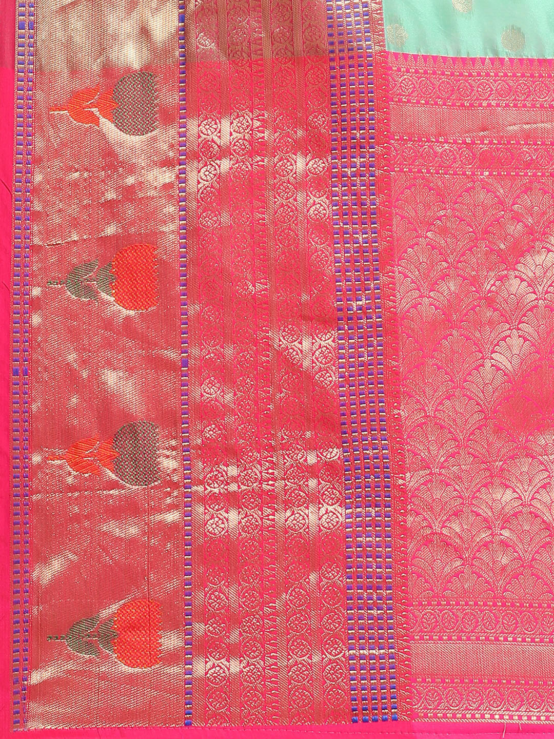Turquoise Art Silk Saree with Woven Zari Ethnic Motifs & Blouse