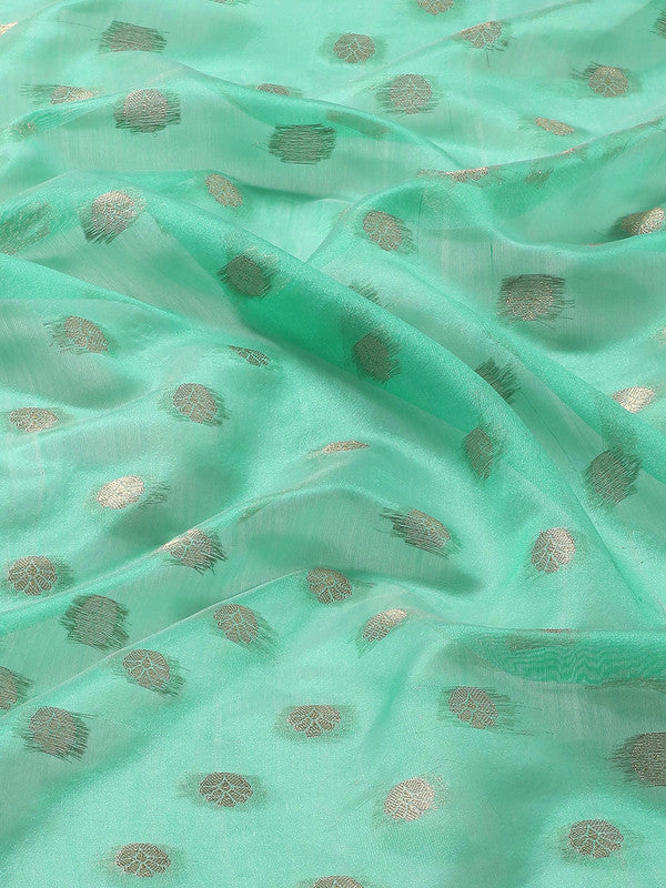 Turquoise Art Silk Saree with Woven Zari Ethnic Motifs & Blouse