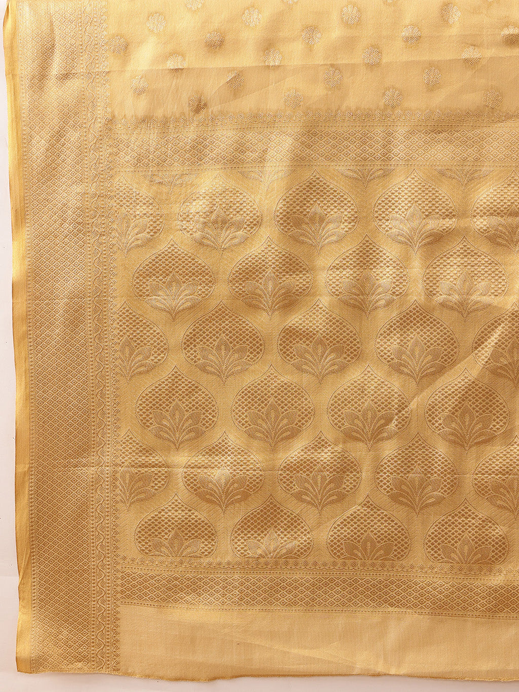 Beige Kanjivaram Tissue Silk Saree with Floral Zari Weave
