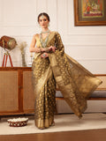 Grey Kanjivaram Tissue Silk saree with floral Zari woven details