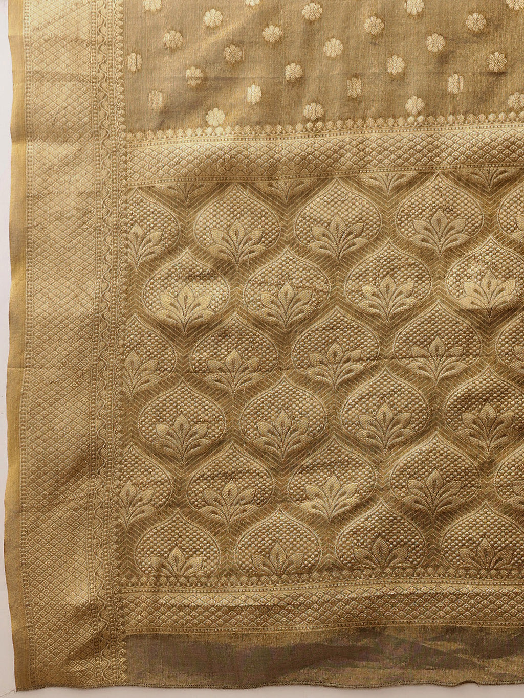 Grey Kanjivaram Tissue Silk Floral Zari Woven Saree