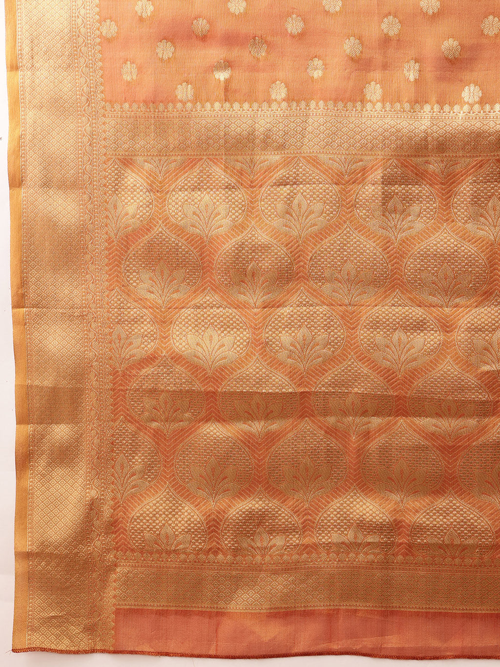 Peach Kanjivaram Tissue Silk Saree with Floral Zari Weaving