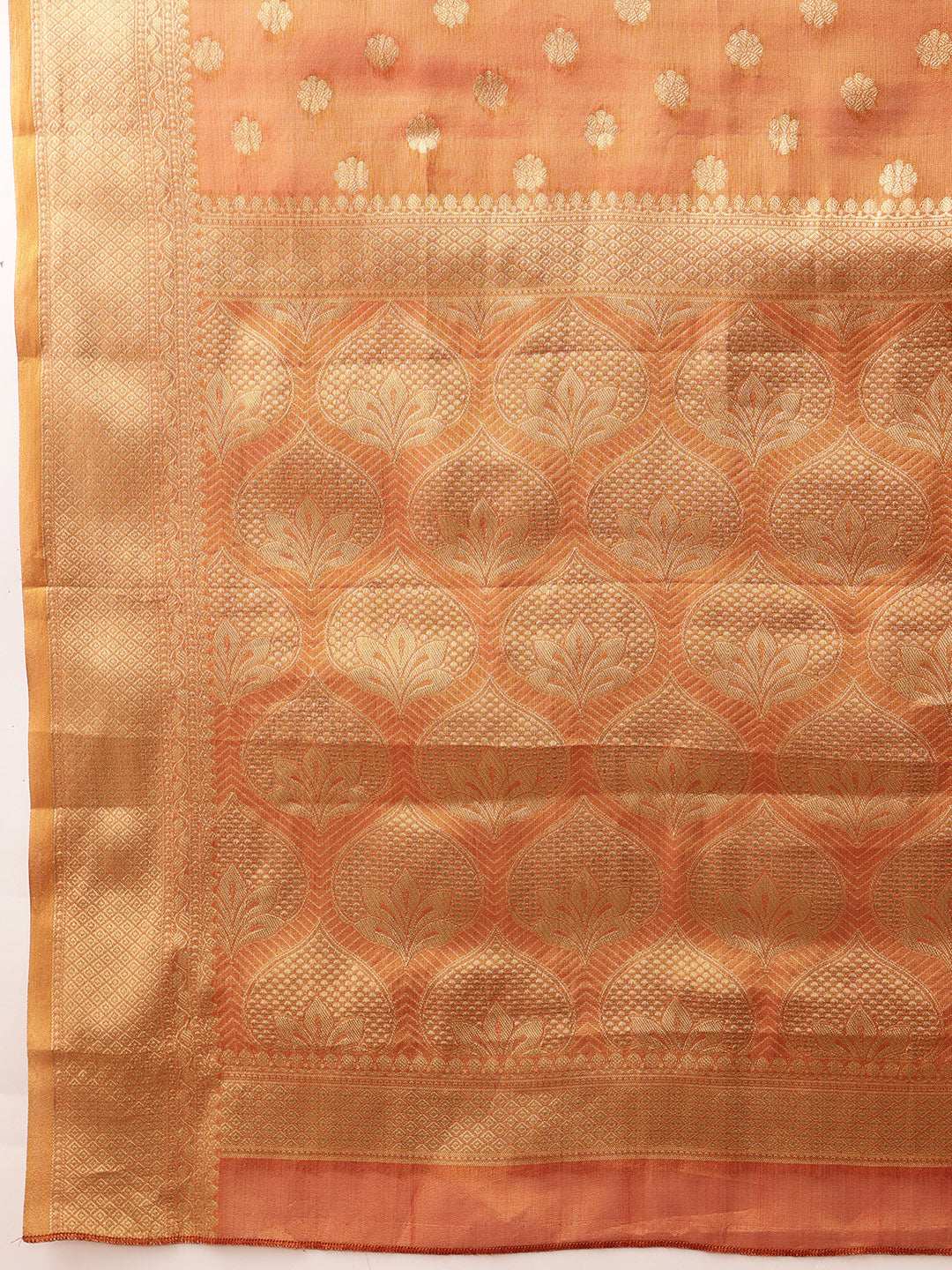 Peach Kanjivaram Tissue Silk Saree with Floral Zari Weaving