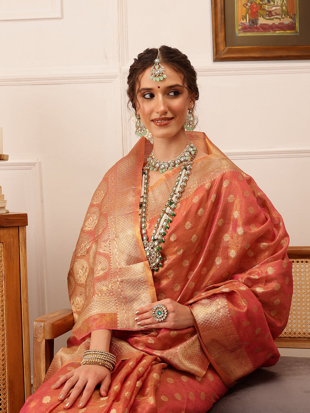Pink Kanjivaram Tissue Silk Saree with Floral Zari Weave