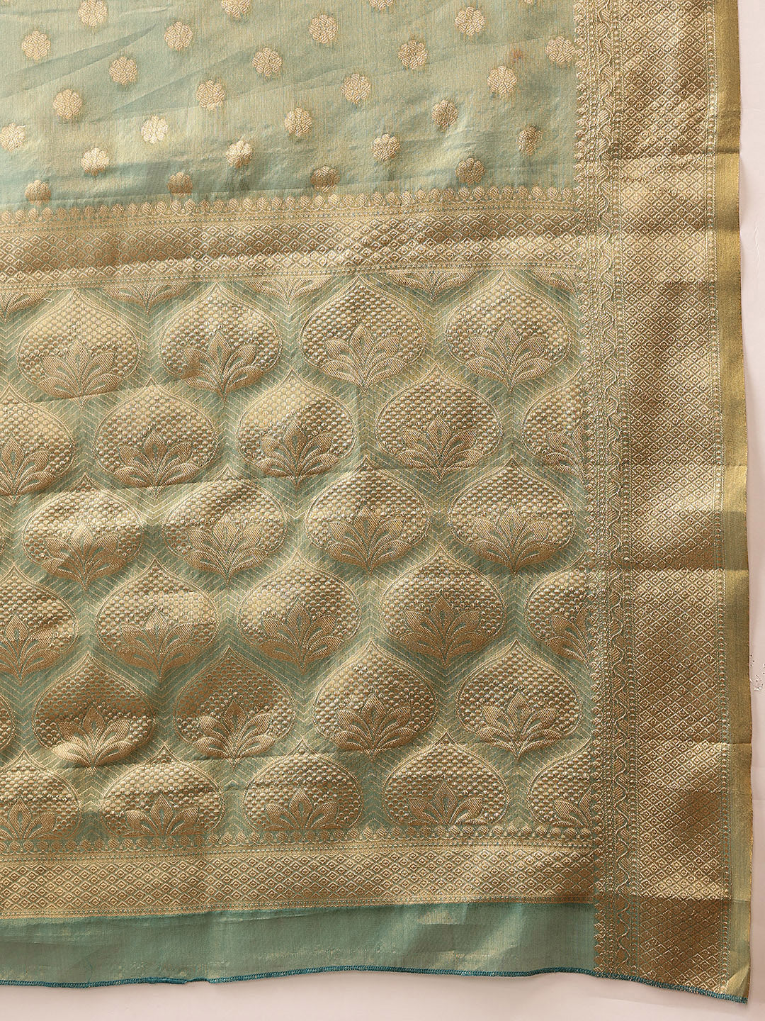 Teal Kanjivaram Tissue Silk Saree with Floral Zari Weaving