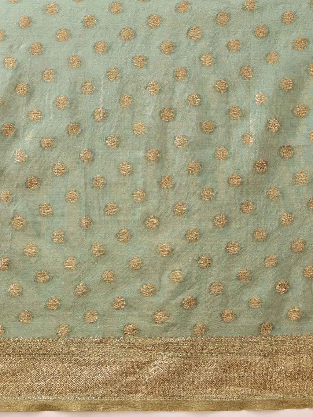 Teal Kanjivaram Tissue Silk Saree with Floral Zari Weaving