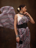 Gray cotton blend saree featuring an abstract digital print and matching unstitched blouse piece.