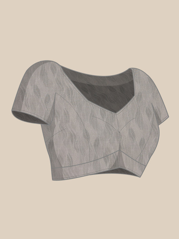 Gray Cotton Blend Abstract Print Saree with Blouse Piece
