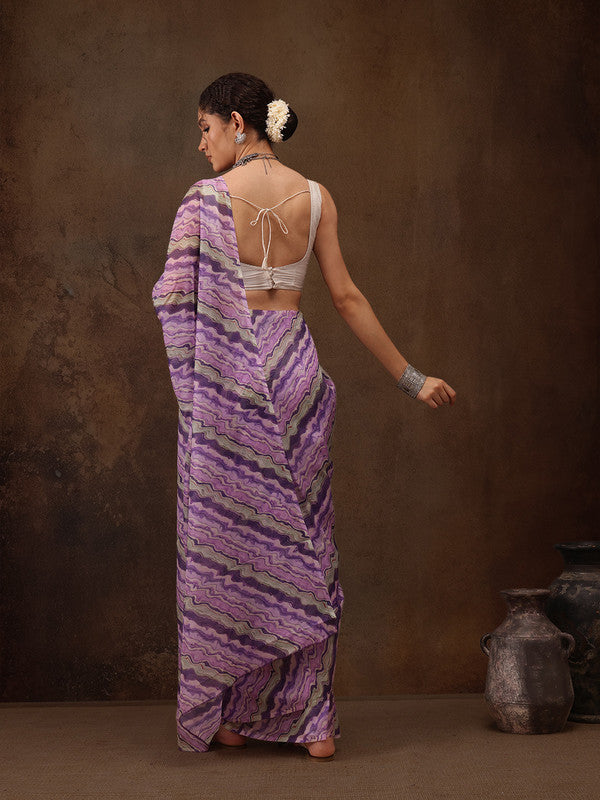 Lavender Cotton Blend Saree with Abstract Digital Print