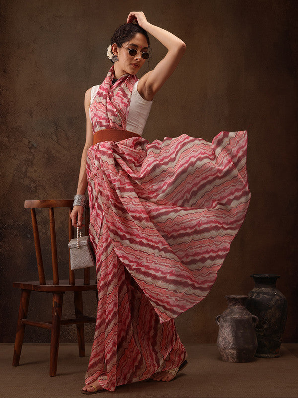 Multicolor Abstract Cotton Blend Digital Print Saree with Blouse