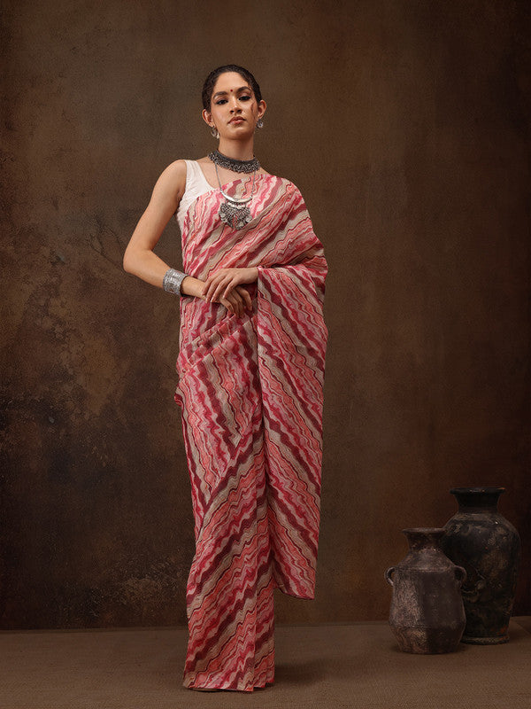 Multicolor abstract design cotton blend digital print saree with unstitched blouse