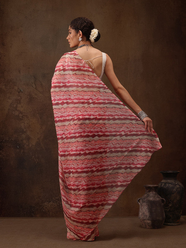 Multicolor Abstract Cotton Blend Digital Print Saree with Blouse